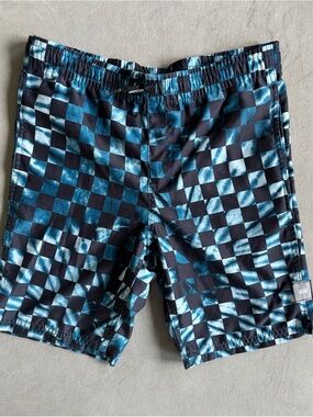 Vans Black & Teal Checkerboard Swim Trunks